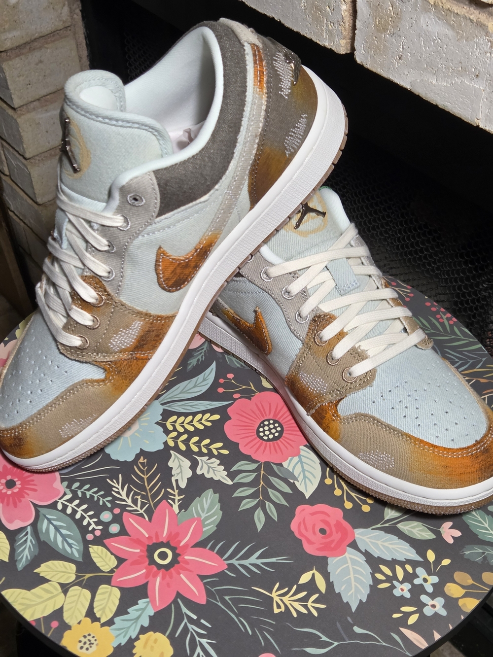 Brand New AJ1- Low Sneakers in Light Blue, Brown, and Orange